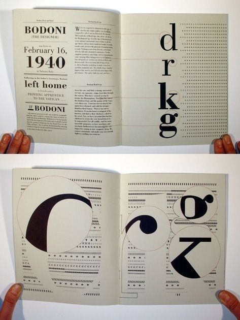 Livre ouvert présentant des compositions typographiques en noir et blanc