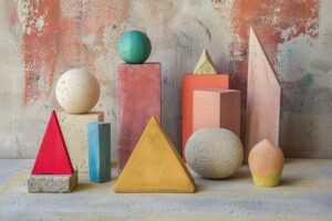 Composition colorée de formes géométriques variées influençant le regard